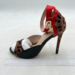 Leopard Print Red Ankle-Strap Stiletto Sandals